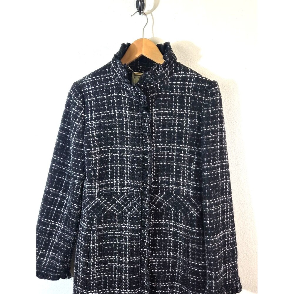 White House Black Market Tweed Long Coat Womens 6 Black White Clasp Front - Picture 7 of 16
